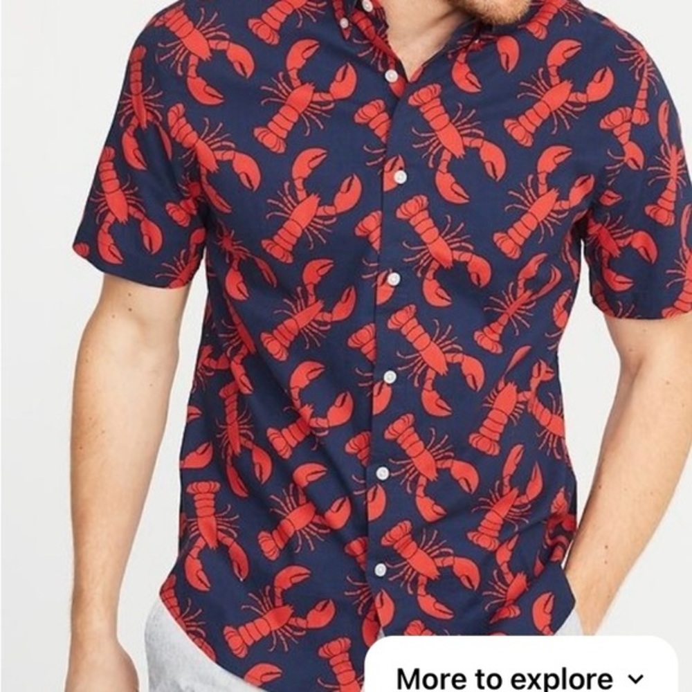 Old Navy Button Down Shirt Boys Sz 10-12 Blue Red Crawfish Nautical